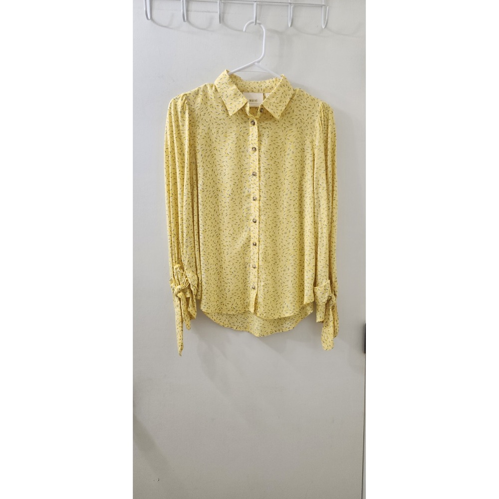 Maeve Anthropologie Yellow Banana Print Tie Cuff Button Down Blouse‎ Size 0
